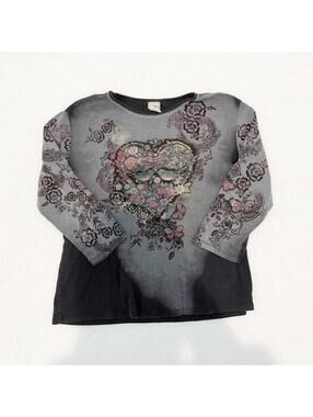 vintage y2k floral heart graphic long sleeve top size L